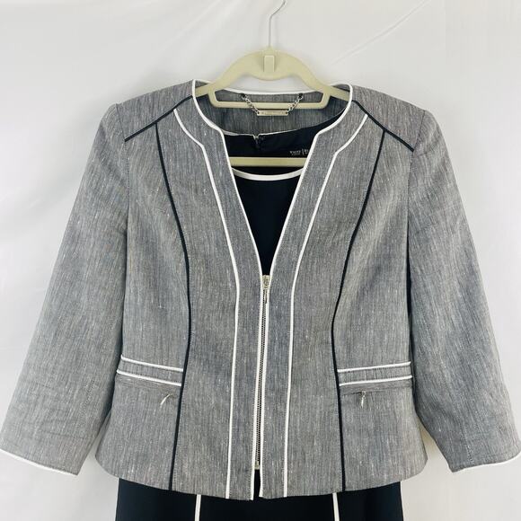 White House Black Market Sz 8 Piped Sheath Dress & Blazer Set Career Business - Picture 5 of 14